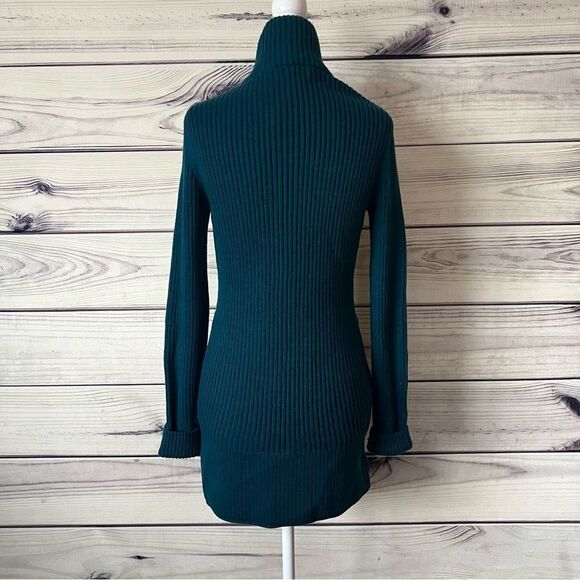 Eddie Bauer Teal Ribbed Cable Knit Full Zip Long Sweater Jacket - Picture 8 of 10